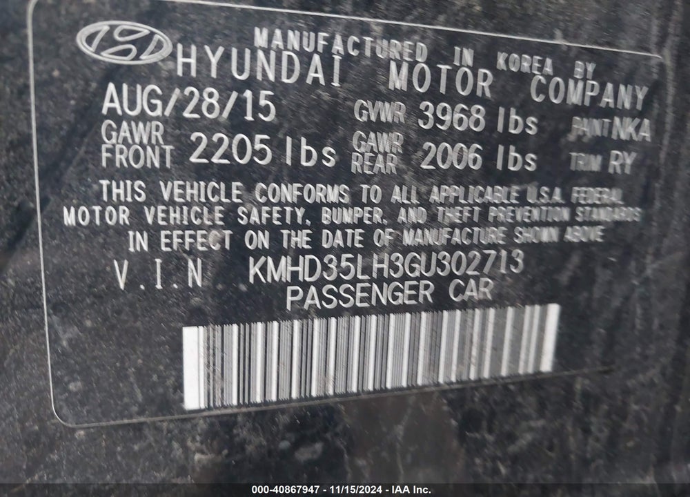 2016 HYUNDAI ELANTRA GT VIN: KMHD35LH3GU302713