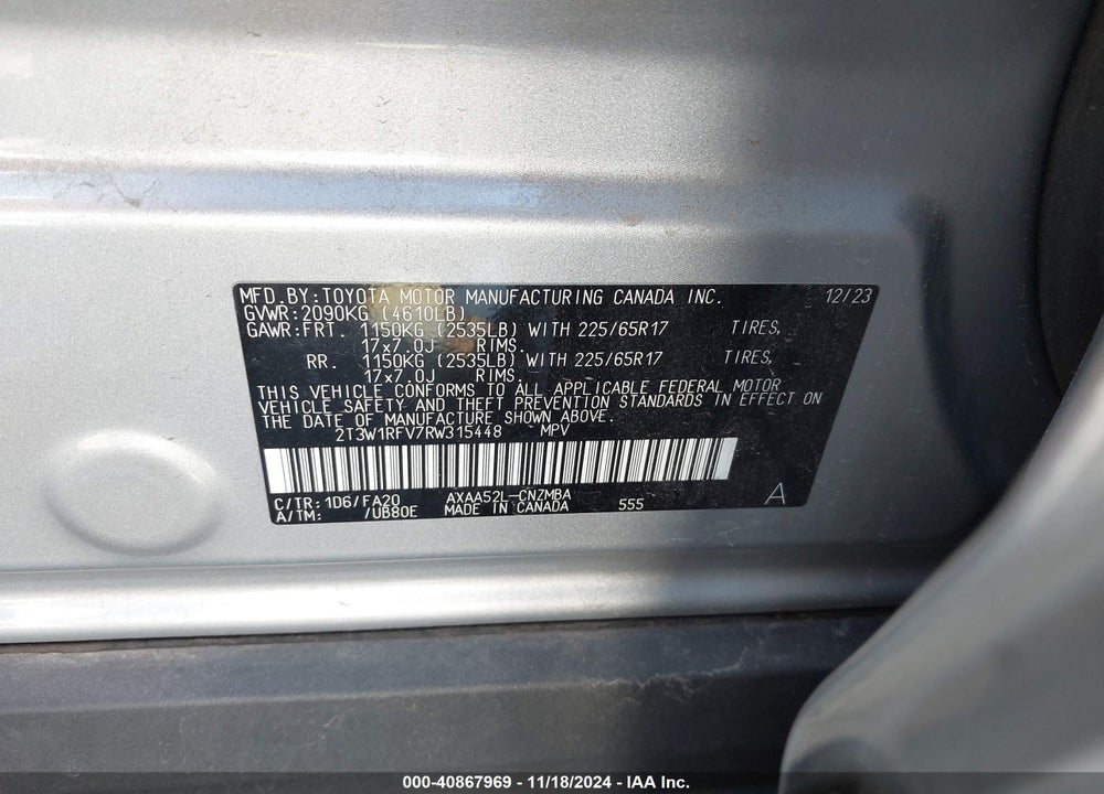 2024 TOYOTA RAV4 XLE VIN: 2T3W1RFV7RW315448