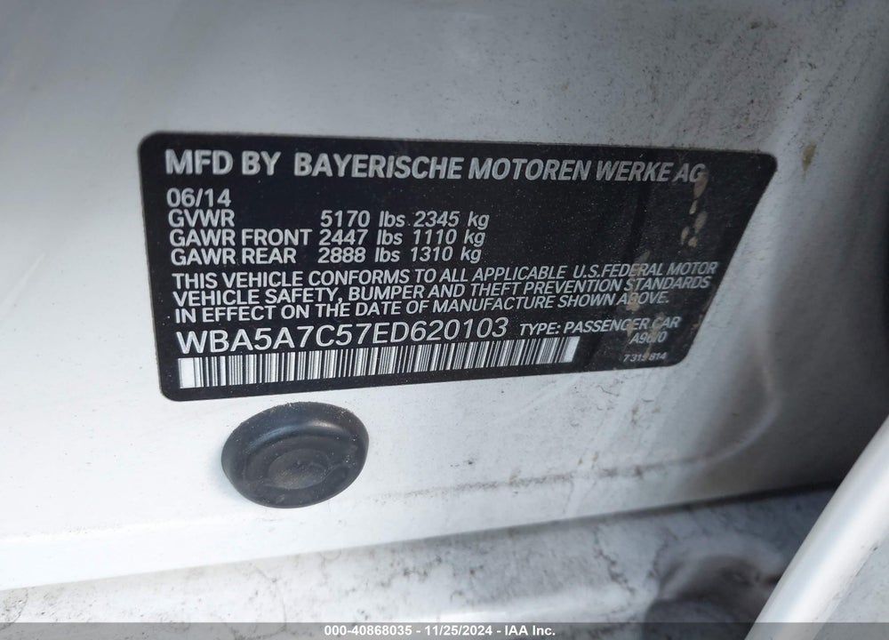 2014 BMW 528I VIN: WBA5A7C57ED620103
