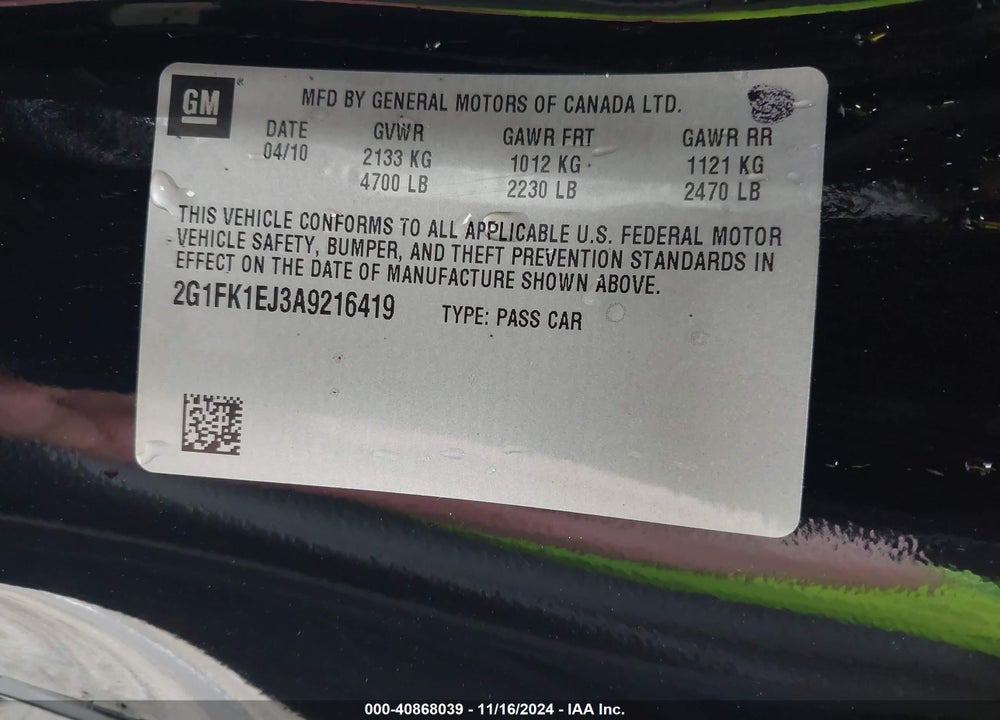 2010 CHEVROLET CAMARO VIN: 2G1FK1EJ3A9216419