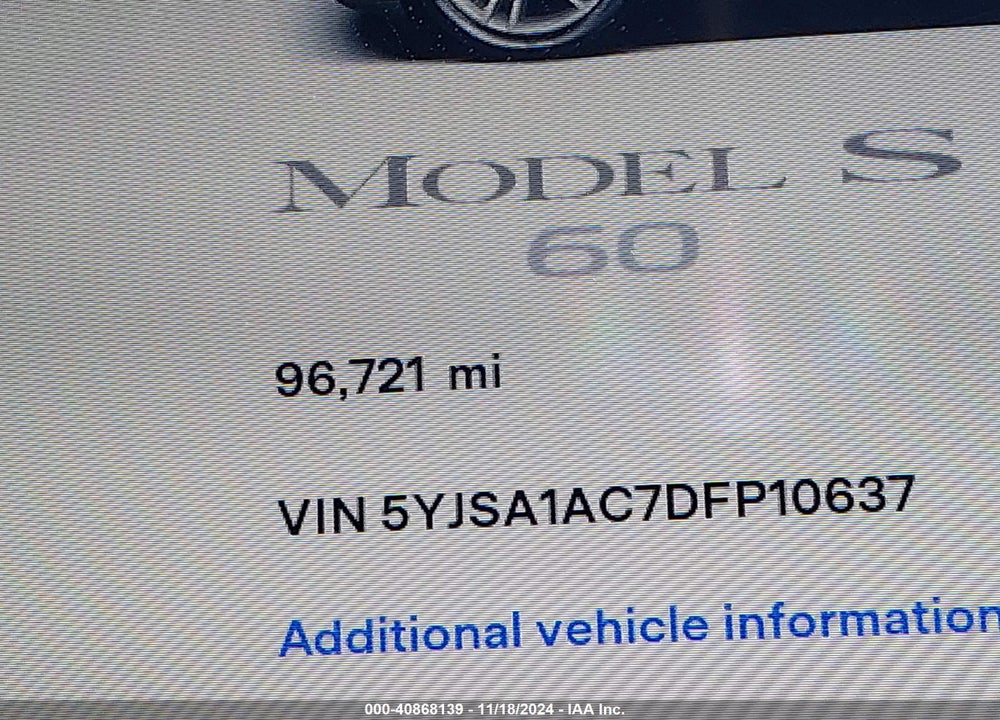 2013 TESLA MODEL S VIN: 5YJSA1AC7DFP10637