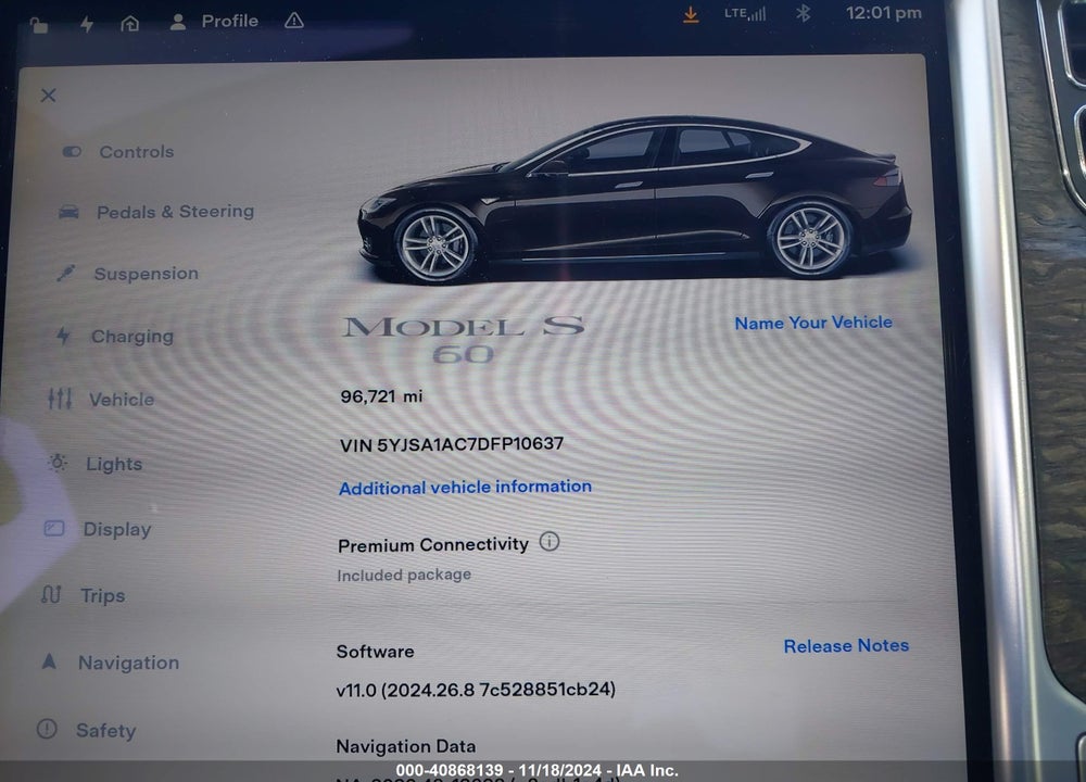 2013 TESLA MODEL S VIN: 5YJSA1AC7DFP10637