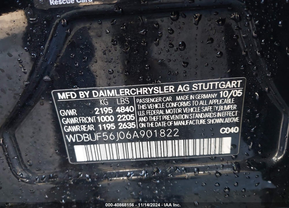 2006 MERCEDES-BENZ E 350 VIN: WDBUF56J06A901822