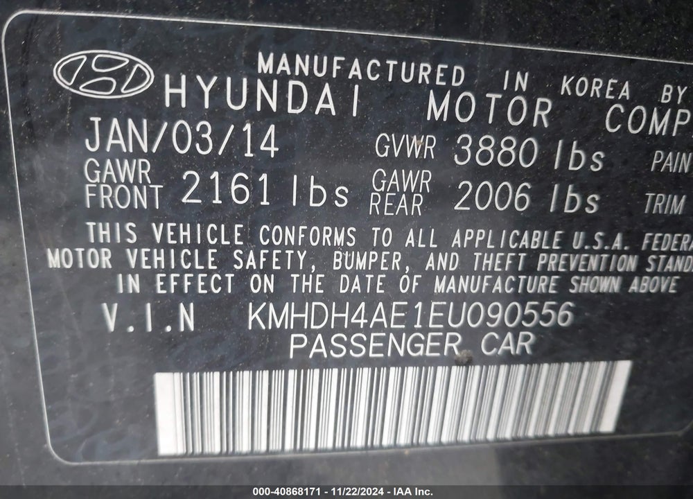 2014 HYUNDAI ELANTRA LIMITED VIN: KMHDH4AE1EU090556