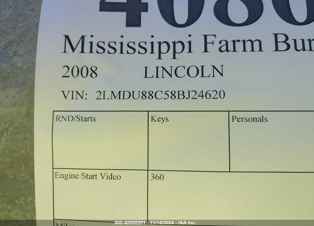 2008 LINCOLN MKX VIN: 2LMDU88C58BJ24620