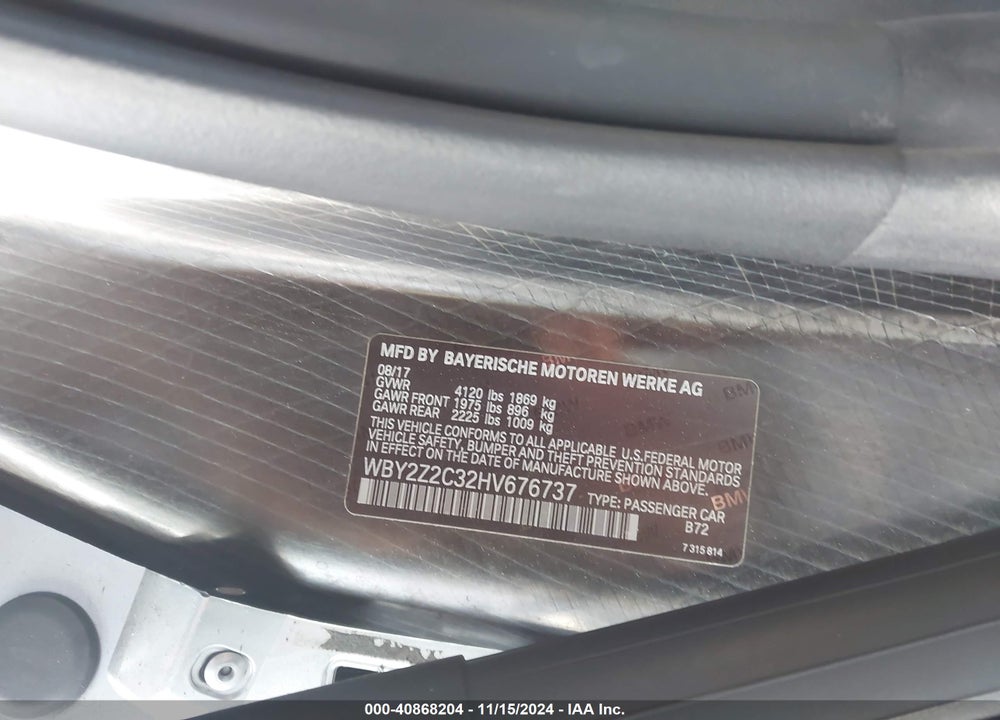 2017 BMW I8 VIN: WBY2Z2C32HV676737