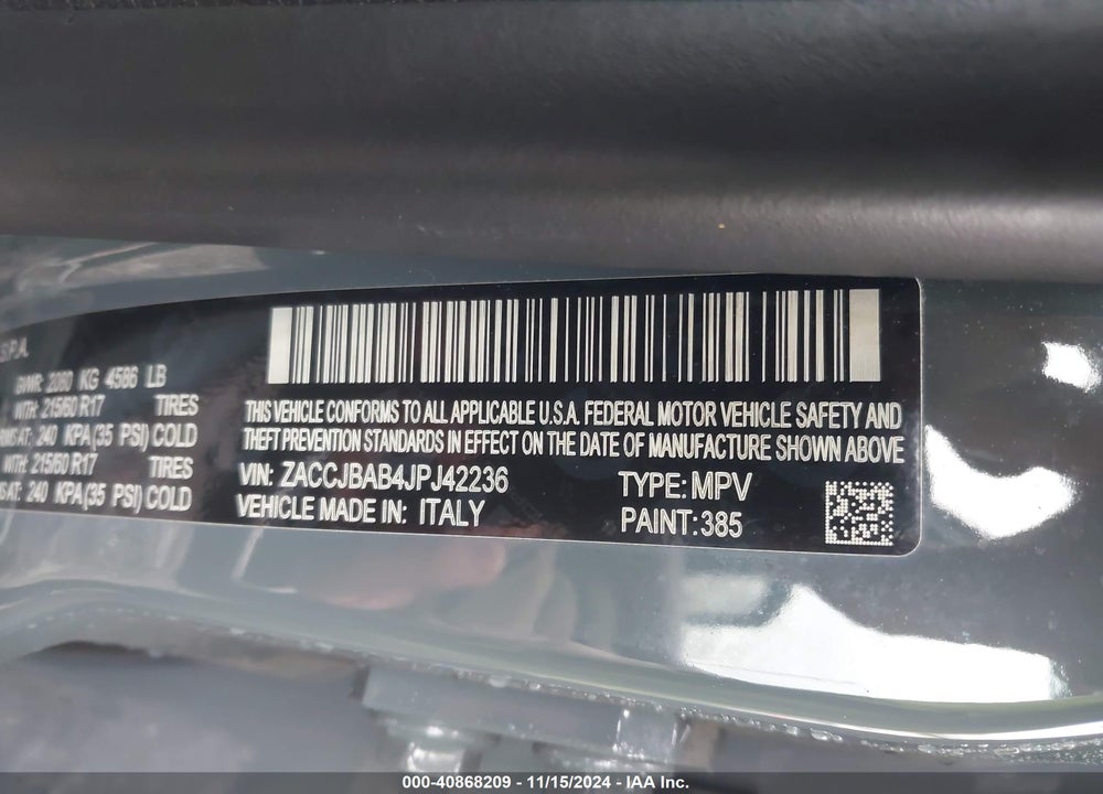 2018 JEEP RENEGADE SPORT 4X4 VIN: ZACCJBAB4JPJ42236