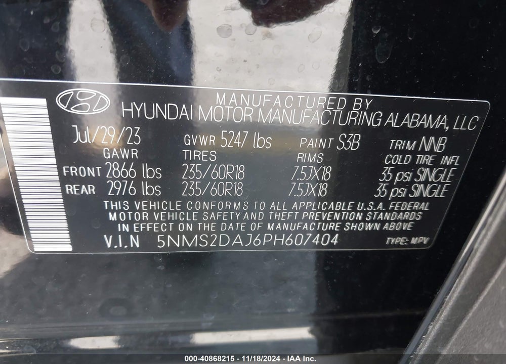 2023 HYUNDAI SANTA FE SEL VIN: 5NMS2DAJ6PH607404