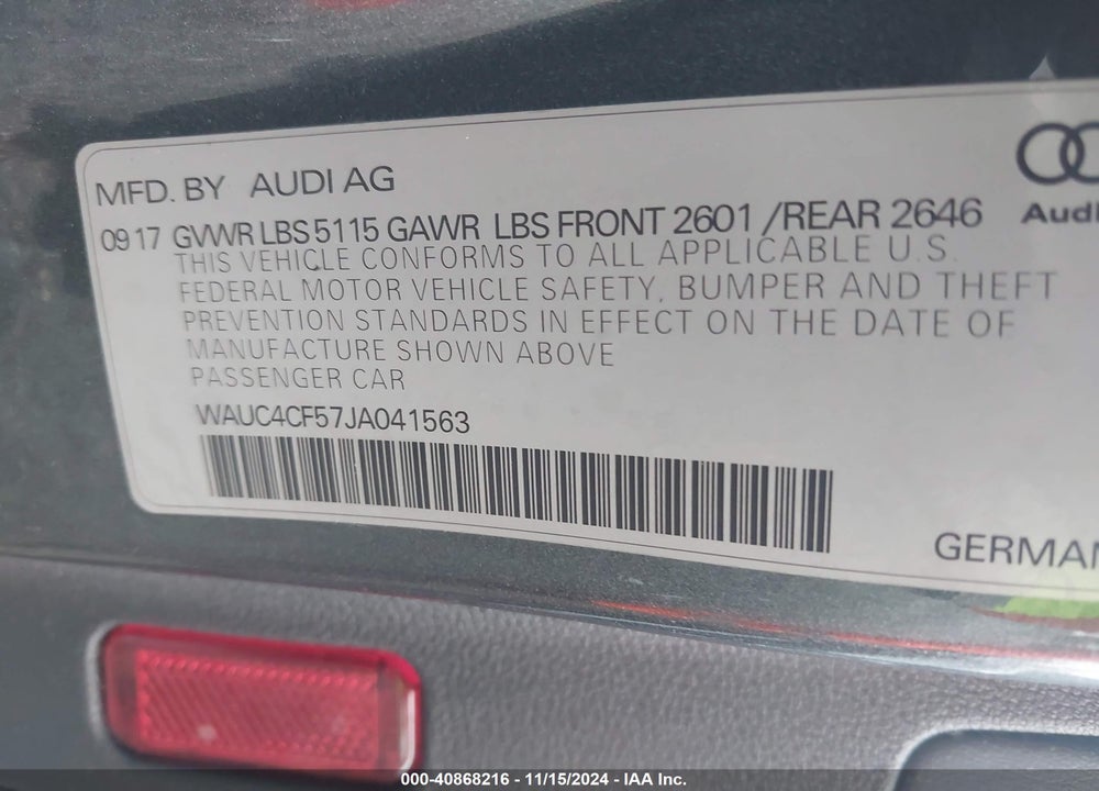 2018 AUDI S5 3.0T PREMIUM PLUS VIN: WAUC4CF57JA041563