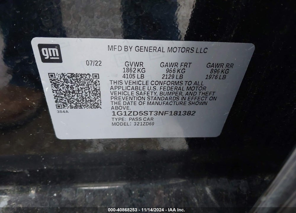 2022 CHEVROLET MALIBU FWD LT VIN: 1G1ZD5ST3NF181382