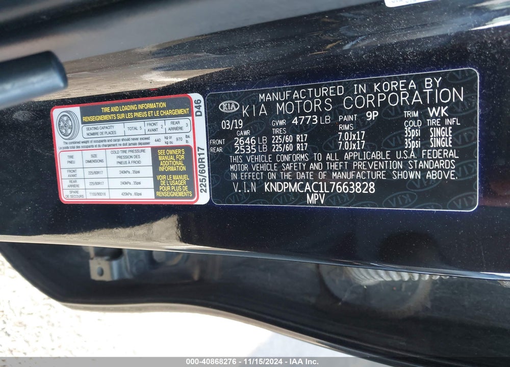 2020 KIA SPORTAGE LX VIN: KNDPMCAC1L7663828