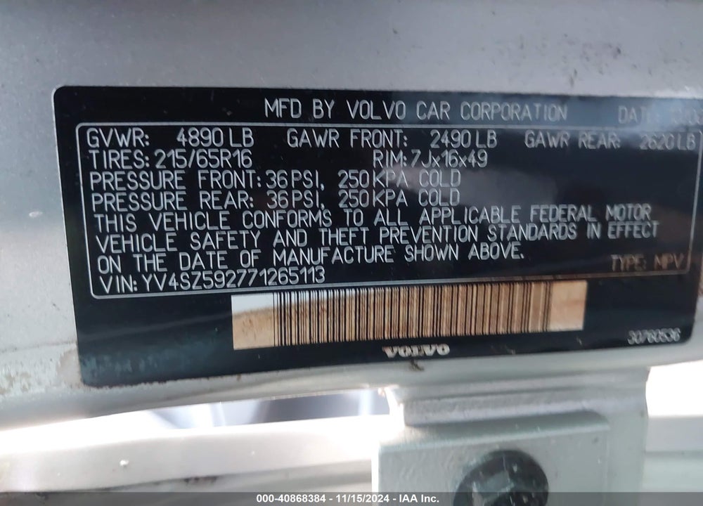2007 VOLVO XC70 2.5T VIN: YV4SZ592771265113