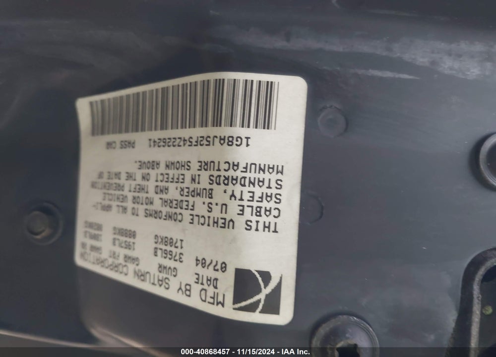 2004 SATURN ION 2 VIN: 1G8AJ52F54Z226241