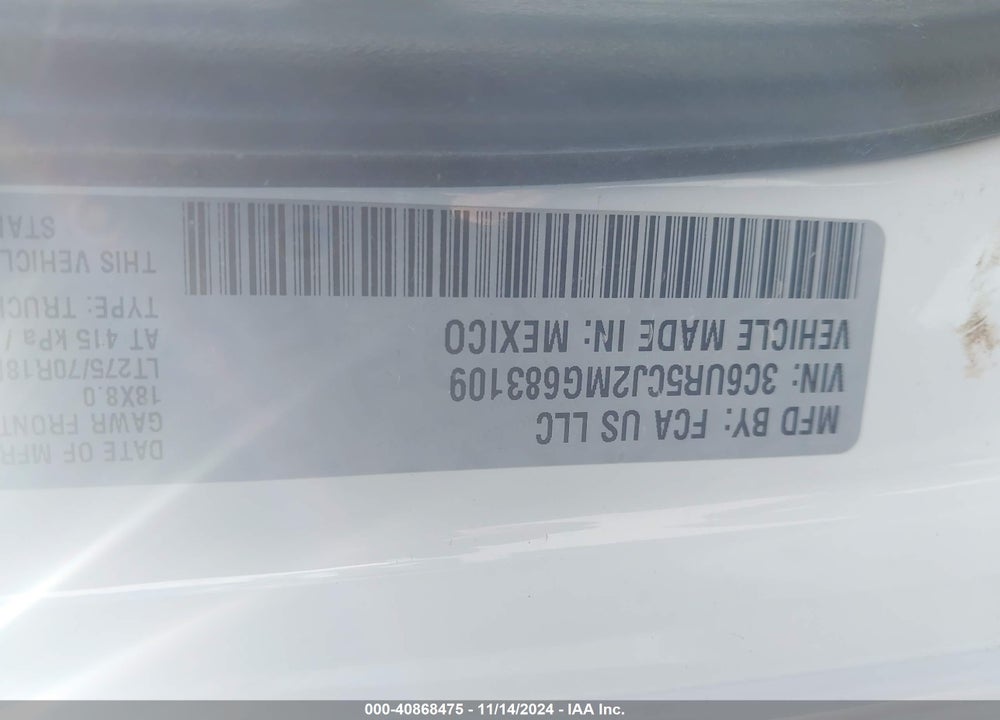 2021 RAM 2500 TRADESMAN 4X4 6'4 BOX VIN: 3C6UR5CJ2MG683109