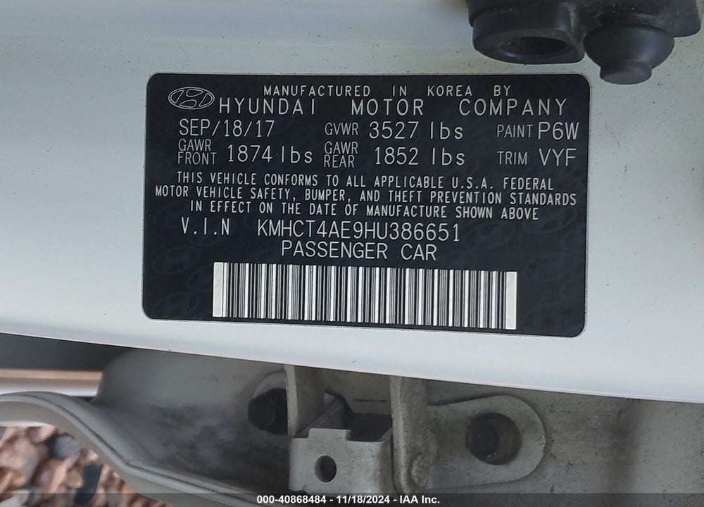 2017 HYUNDAI ACCENT VALUE EDITION VIN: KMHCT4AE9HU386651