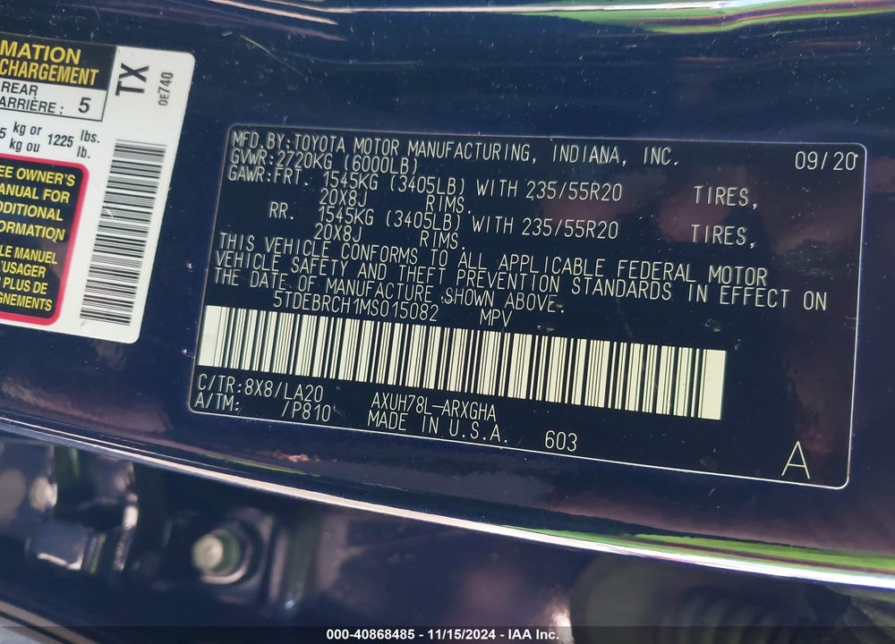 2021 TOYOTA HIGHLANDER HYBRID PLATINUM VIN: 5TDEBRCH1MS015082