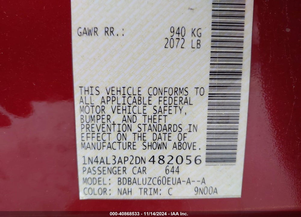 2013 NISSAN ALTIMA VIN: 1N4AL3AP2DN482056