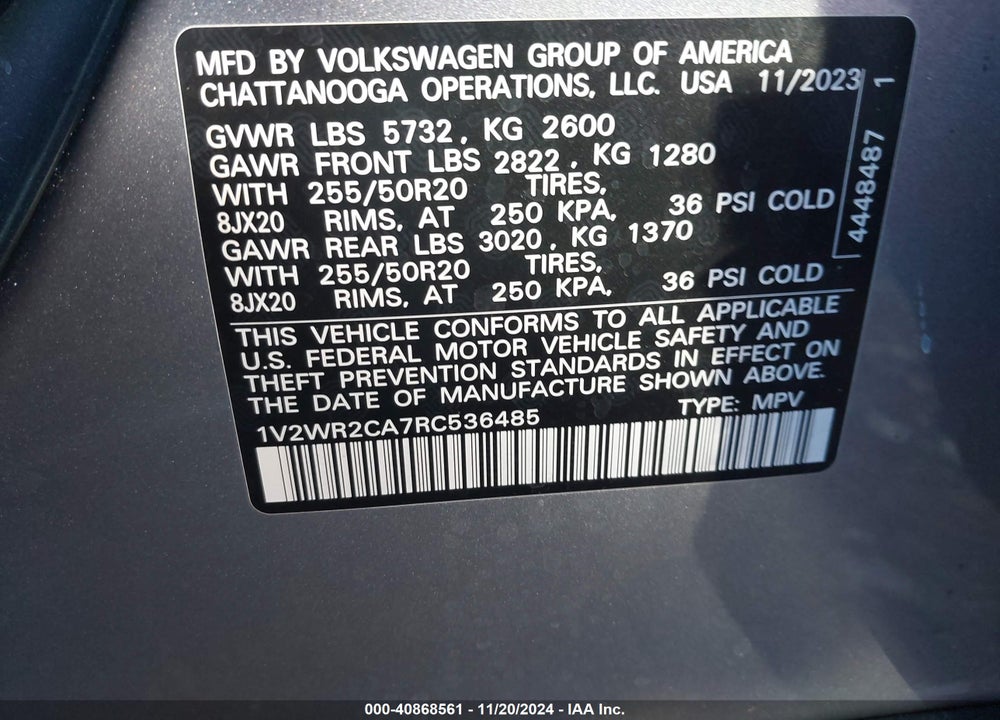 2024 VOLKSWAGEN ATLAS 2.0T SE W/TECHNOLOGY VIN: 1V2WR2CA7RC536485