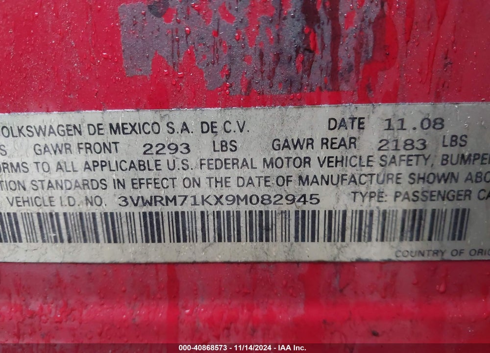 2009 VOLKSWAGEN JETTA SE VIN: 3VWRM71KX9M082945