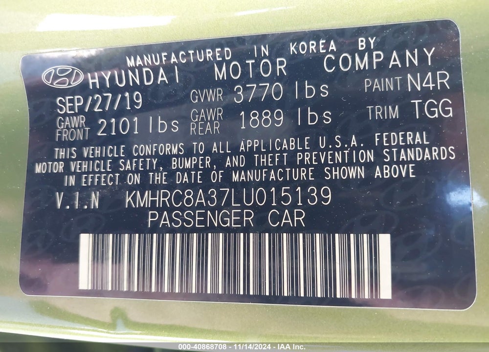 2020 HYUNDAI VENUE VIN: KMHRC8A37LU015139