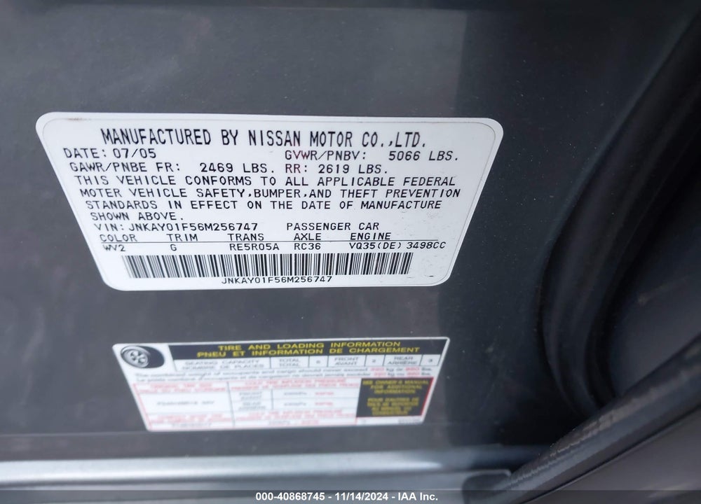 2006 INFINITI M35X VIN: JNKAY01F56M256747