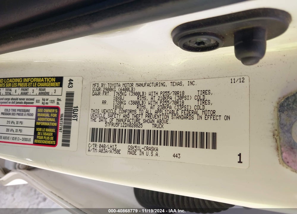 2013 TOYOTA TUNDRA GRADE V6 VIN: 5TFRU5F12DX028825