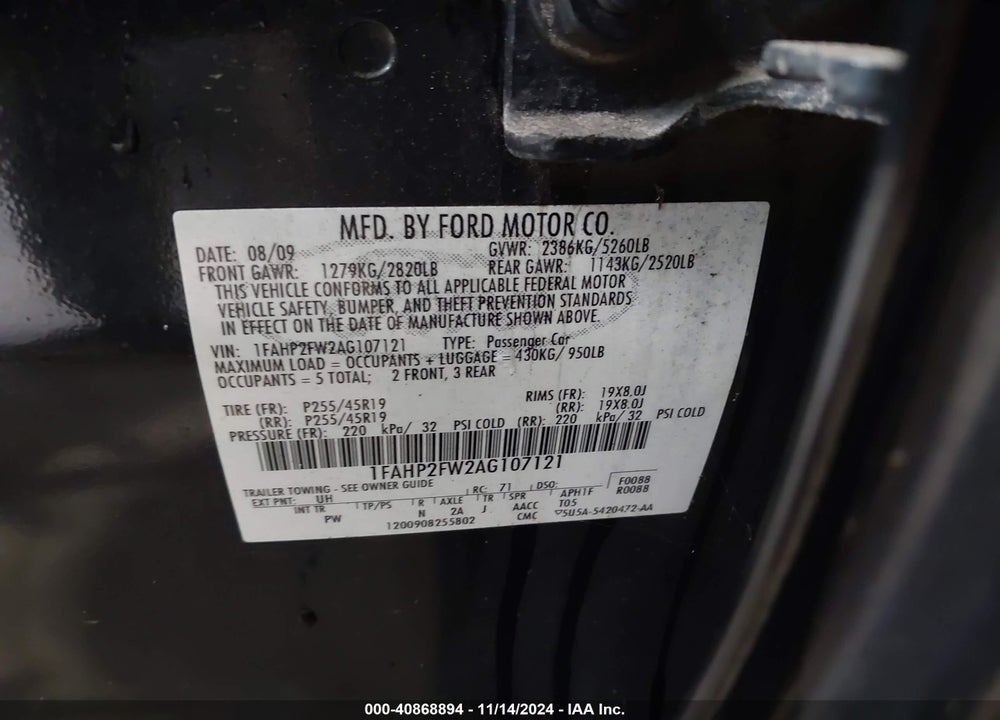 2010 FORD TAURUS VIN: 1FAHP2FW2AG107121