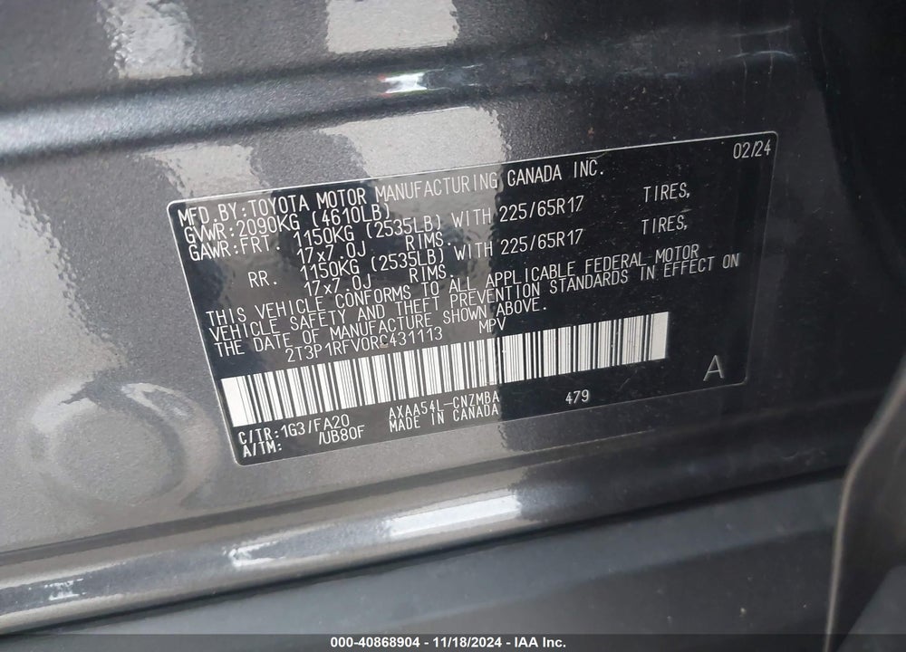 2024 TOYOTA RAV4 XLE VIN: 2T3P1RFV0RC431113