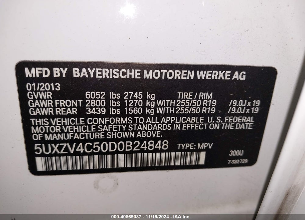 2013 BMW X5 XDRIVE35I/XDRIVE35I PREMIUM/XDRIVE35I SPORT ACTIVITY VIN: 5UXZV4C50D0B24848