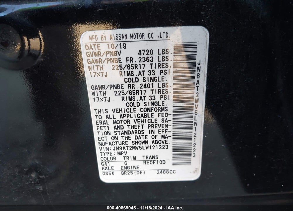 2020 NISSAN ROGUE SV INTELLIGENT AWD VIN: JN8AT2MV5LW121223