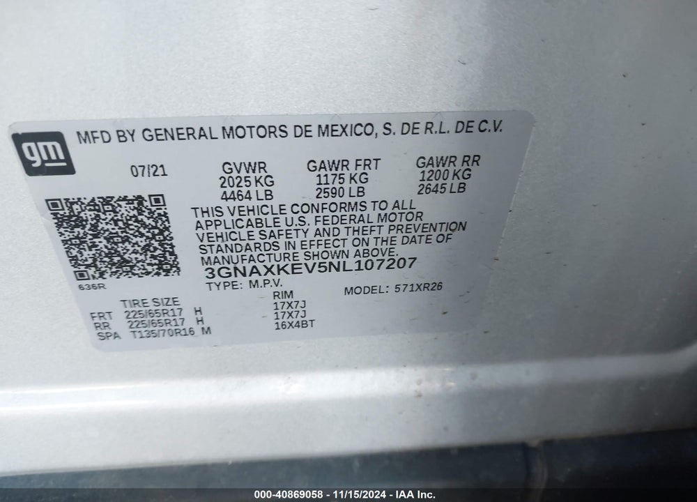 2022 CHEVROLET EQUINOX FWD LT VIN: 3GNAXKEV5NL107207