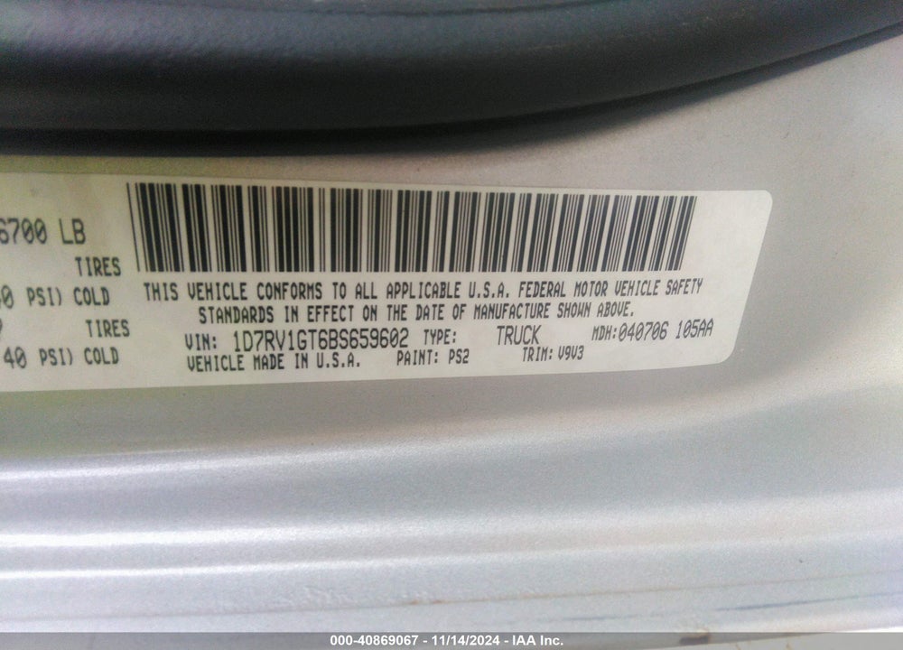 2011 RAM 1500 ST VIN: 1D7RV1GT6BS659602