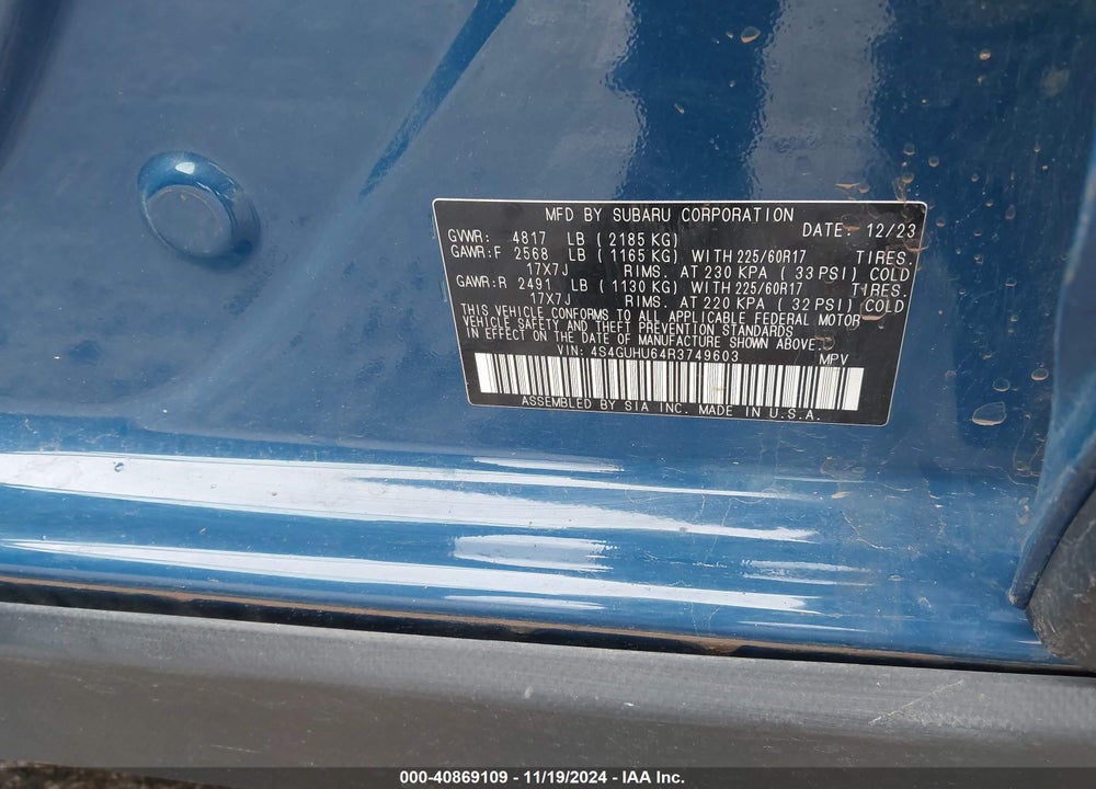 2024 SUBARU CROSSTREK WILDERNESS VIN: 4S4GUHU64R3749603