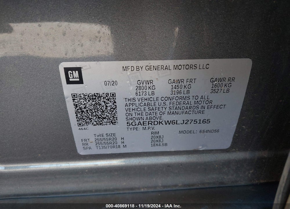 2020 BUICK ENCLAVE VIN: 5GAERDKW6LJ275165