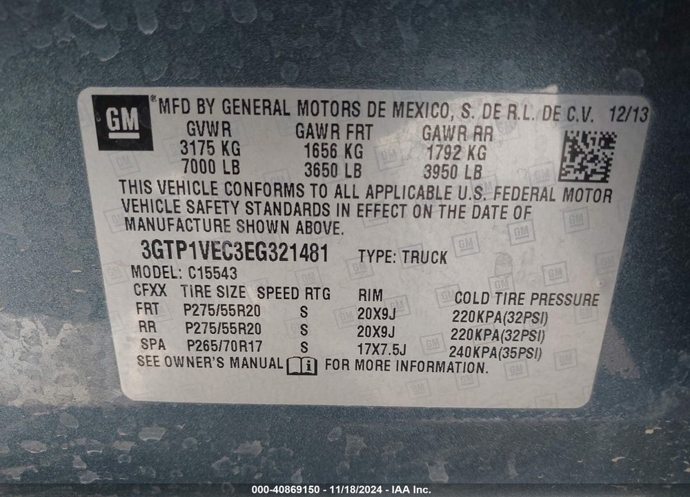 2014 GMC SIERRA 1500 SLT VIN: 3GTP1VEC3EG321481