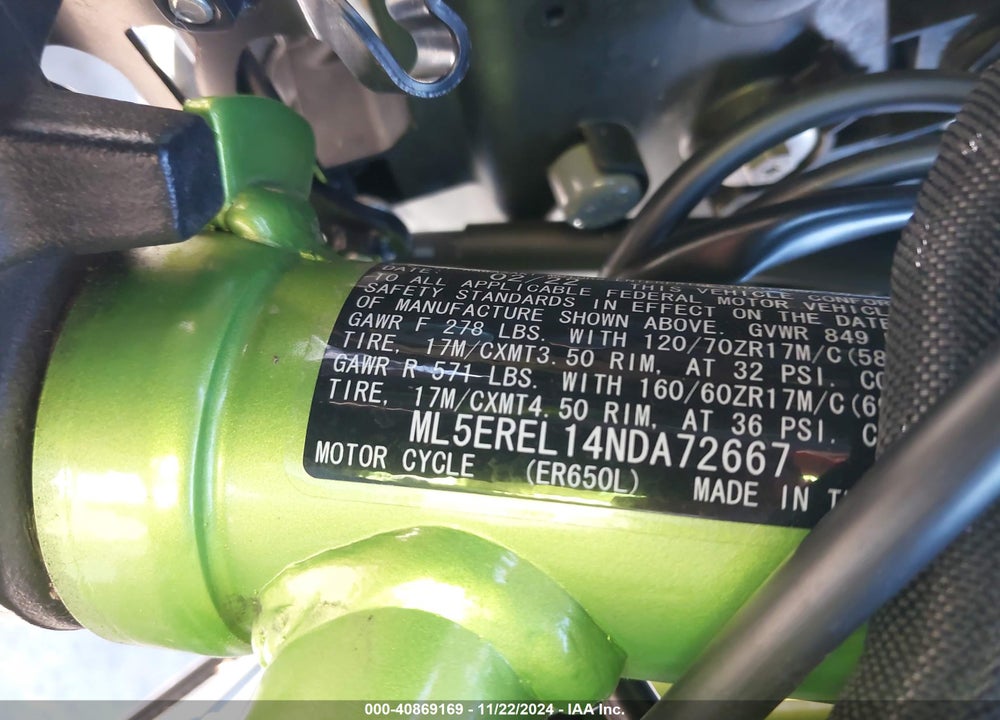 2022 KAWASAKI ER650 L VIN: ML5EREL14NDA72667