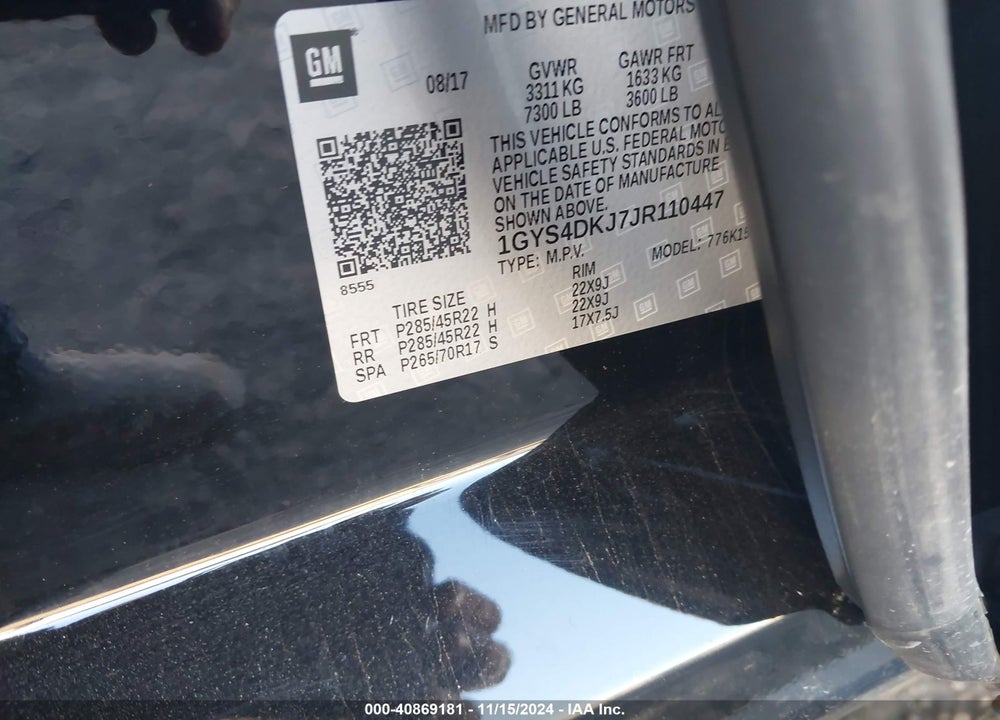 2018 CADILLAC ESCALADE PLATINUM VIN: 1GYS4DKJ7JR110447