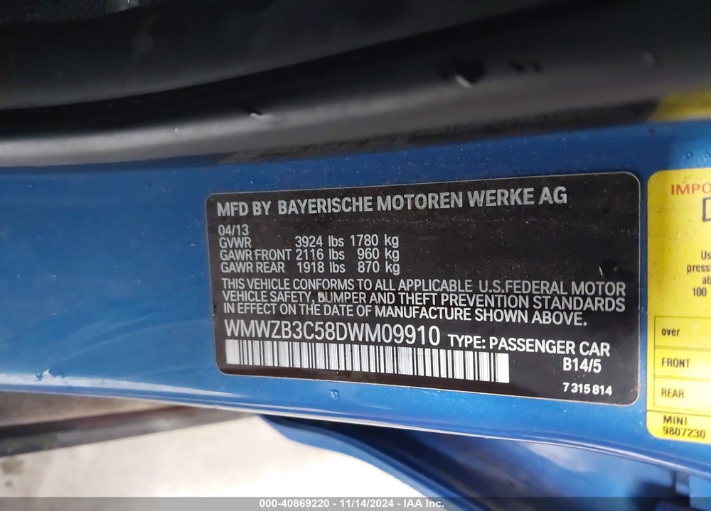 2013 MINI COUNTRYMAN COOPER VIN: WMWZB3C58DWM09910
