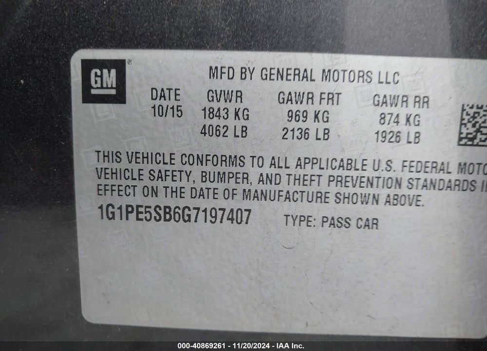 2016 CHEVROLET CRUZE LIMITED VIN: 1G1PE5SB6G7197407