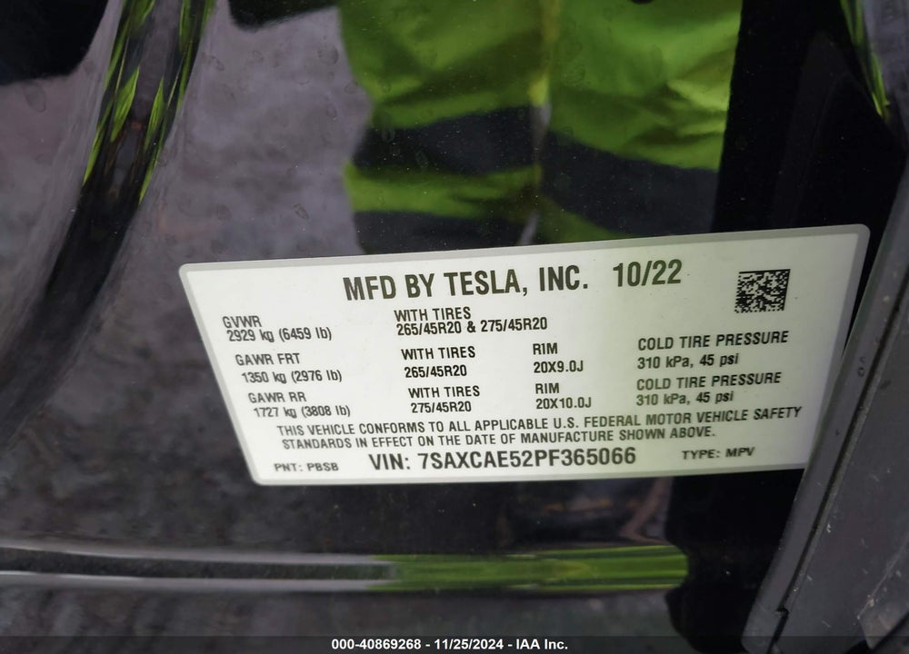 2023 TESLA MODEL X DUAL MOTOR ALL-WHEEL DRIVE/STANDARD RANGE VIN: 7SAXCAE52PF365066