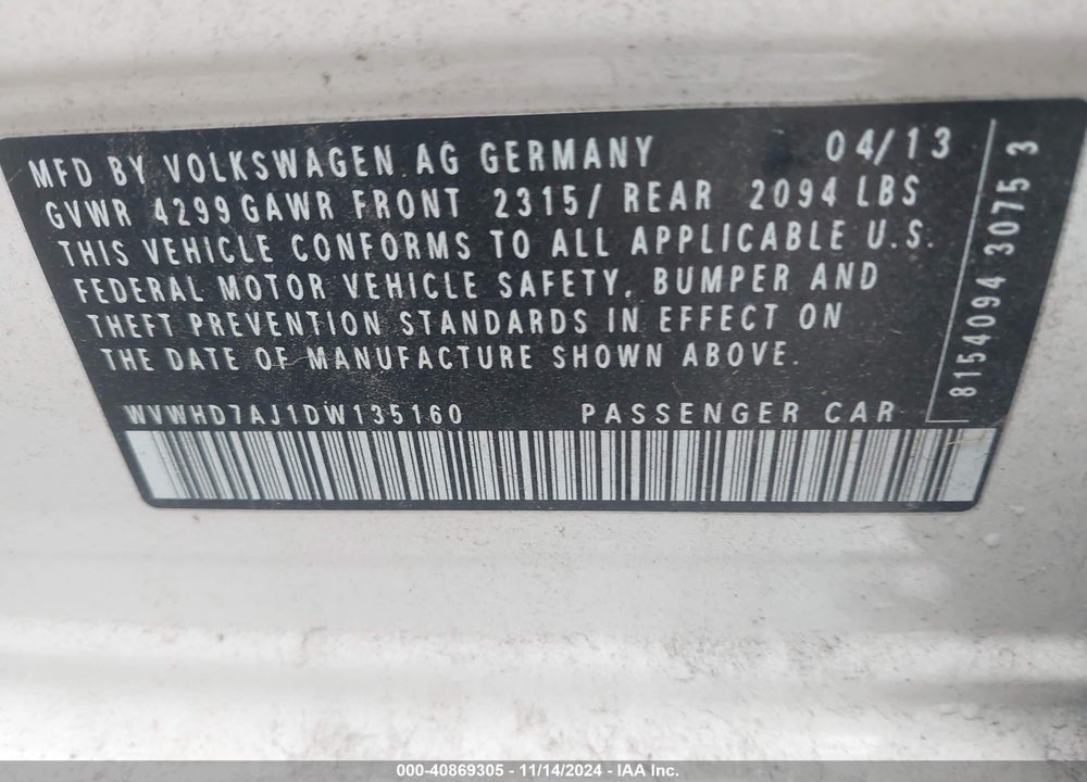 2013 VOLKSWAGEN GTI DRIVERS EDITION VIN: WVWHD7AJ1DW135160