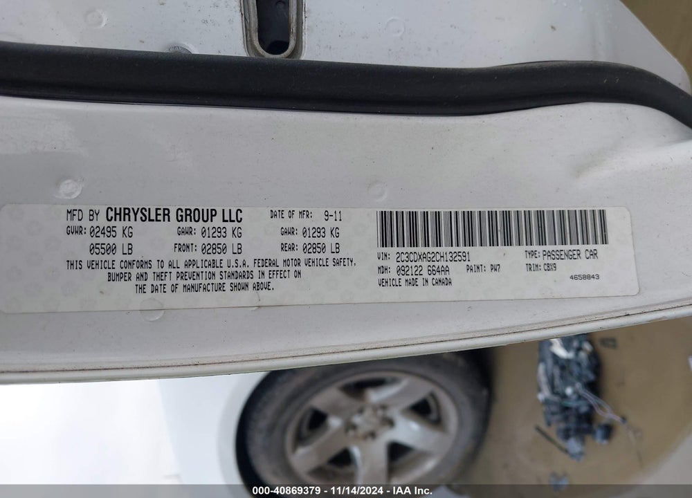 2012 DODGE CHARGER POLICE VIN: 2C3CDXAG2CH132591