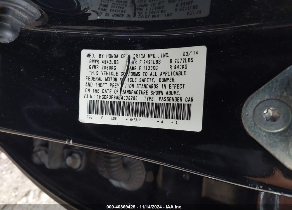 2014 HONDA ACCORD EX-L V-6 VIN: 1HGCR3F88EA030206