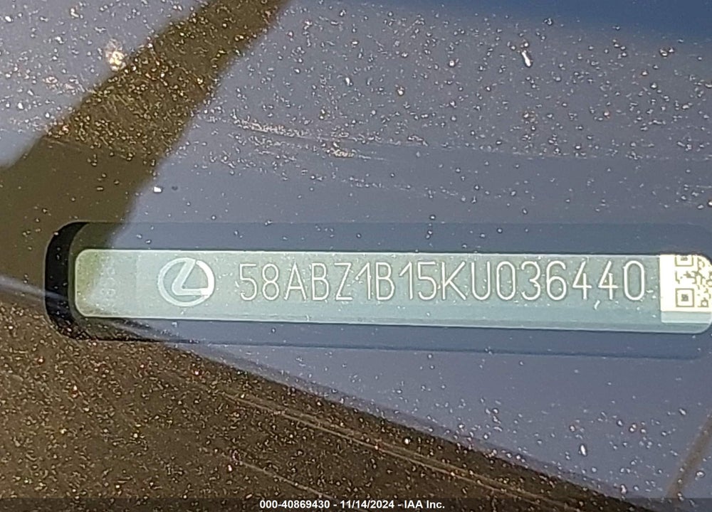 2019 LEXUS ES 350 VIN: 58ABZ1B15KU036440
