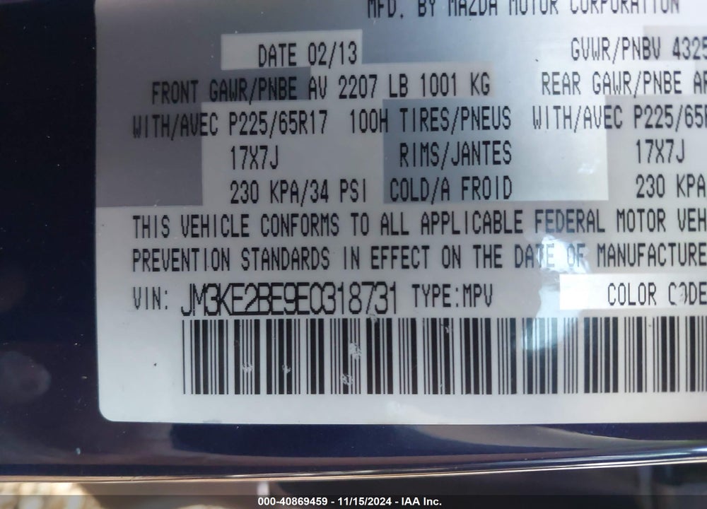 2014 MAZDA CX-5 SPORT VIN: JM3KE2BE9E0318731