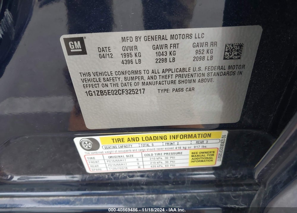 2012 CHEVROLET MALIBU LS VIN: 1G1ZB5E02CF325217