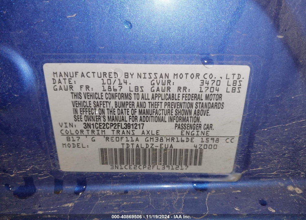 2015 NISSAN VERSA NOTE SV VIN: 3N1CE2CP2FL391217