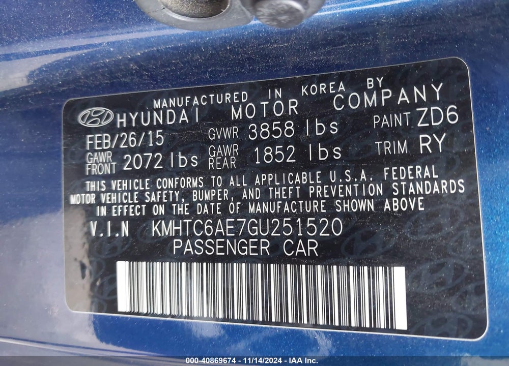 2016 HYUNDAI VELOSTER TURBO VIN: KMHTC6AE7GU251520
