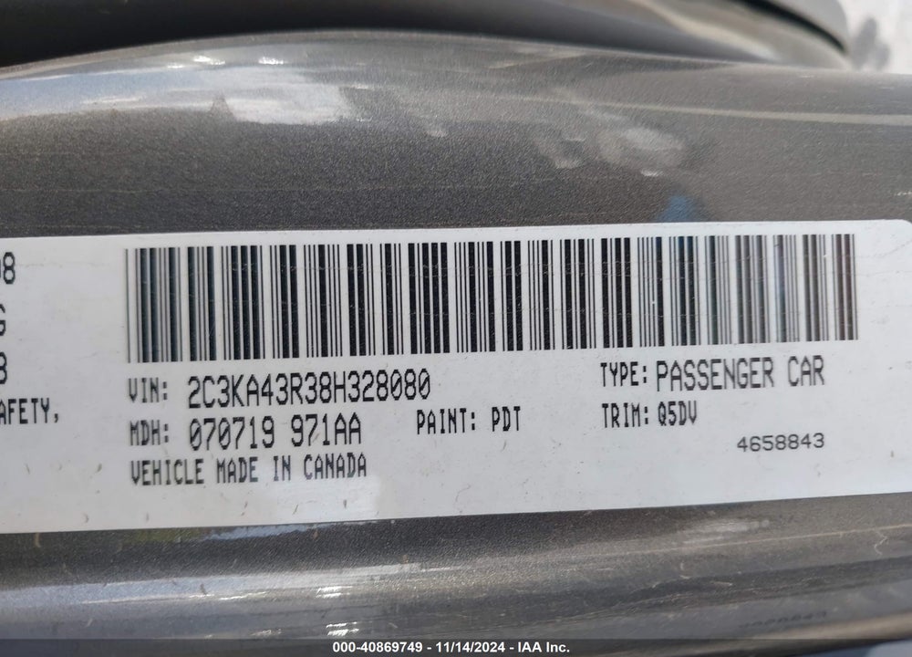 2008 CHRYSLER 300 LX VIN: 2C3KA43R38H328080
