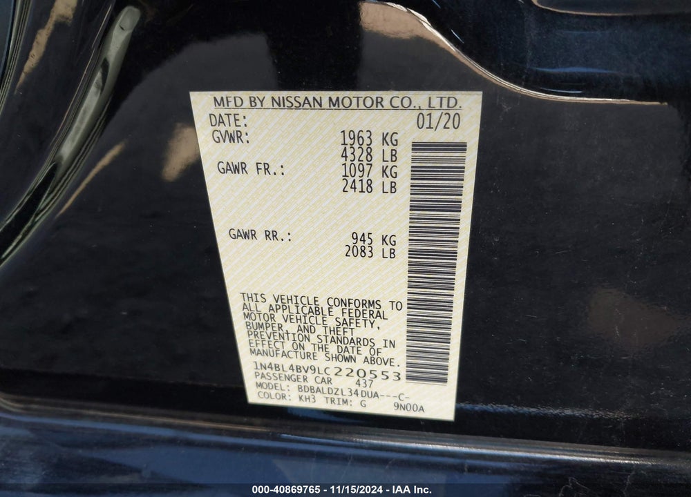 2020 NISSAN ALTIMA S FWD VIN: 1N4BL4BV9LC220553